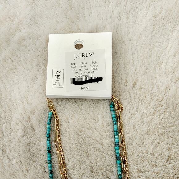 NEW J. Crew Beaded Triple Layer Gold and Turquoise Necklace - Picture 6 of 8